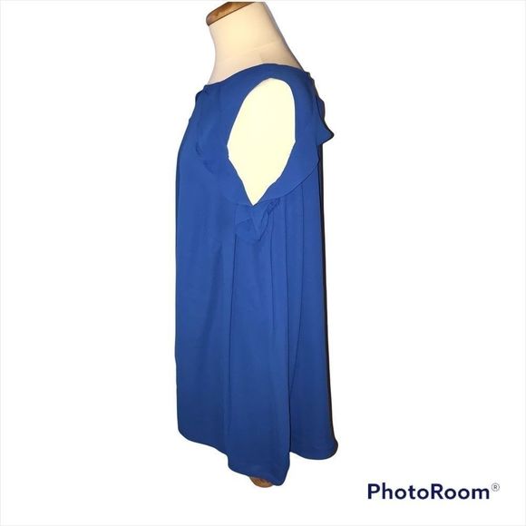 LANE BRYANT 20 Cobalt Blue cold shoulder long sleeve top keyhole back - Picture 6 of 9